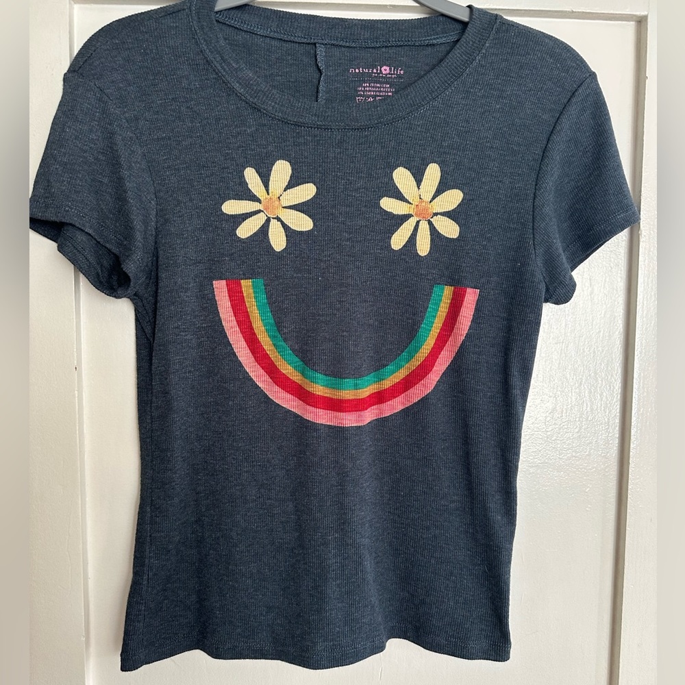 Women's Navy Daisy Rainbow Graphic Tee